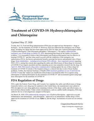 Treatment of COVID-19: Hydroxychloroquine and Chloroquine