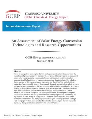 Solar Energy Conversion Technologies and Research Opportunities