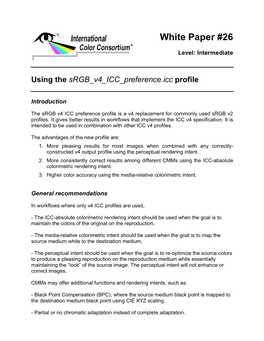 ICC White Paper: Using the V4 Srgb Profile