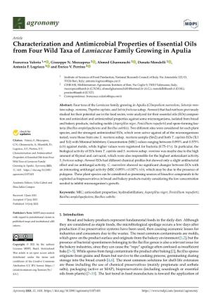 Characterization and Antimicrobial Properties of Essential Oils from Four Wild Taxa of Lamiaceae Family Growing in Apulia