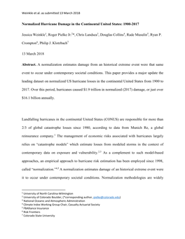 Normalized Hurricane Damage in the Continental United States: 1900-2017
