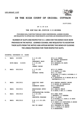 In the High Court of Orissa: Cuttack