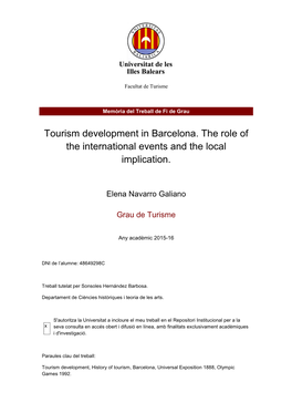 Tourism Development in Barcelona. the Role of the International Events and the Local Implication