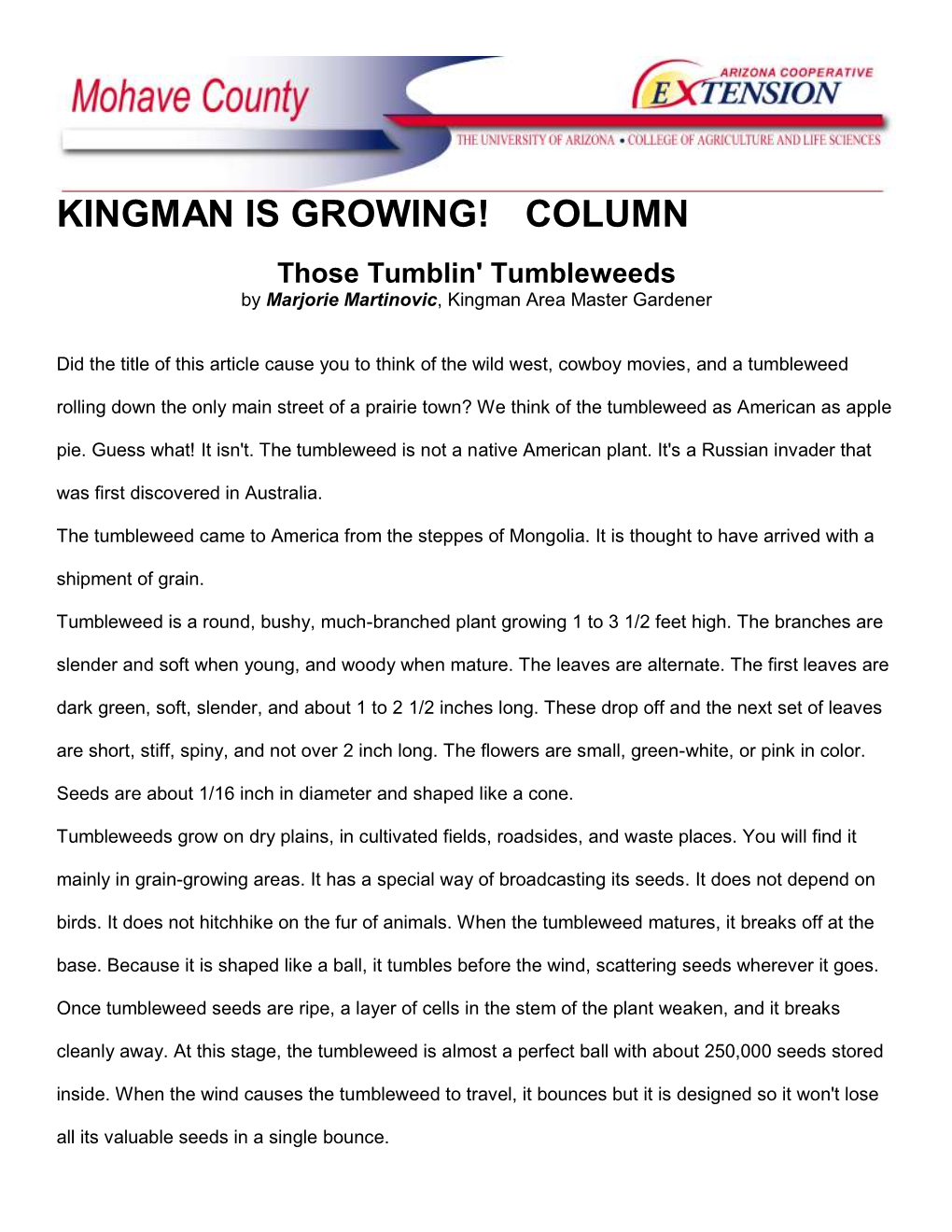 Kingman Is Growing! Column