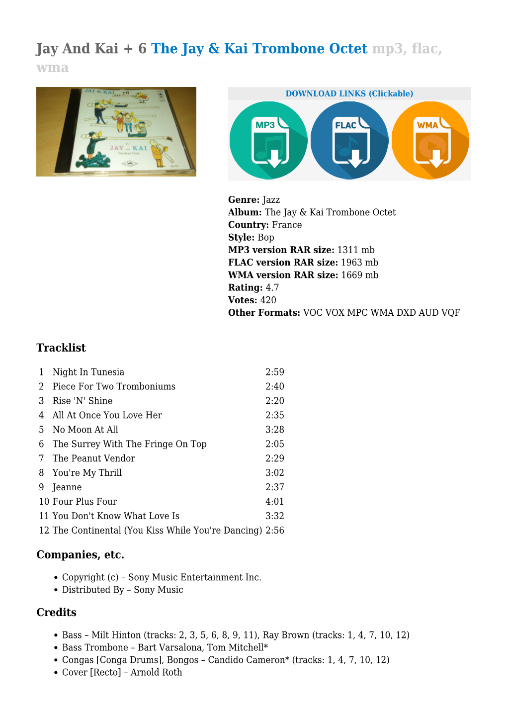 Jay and Kai + 6 the Jay & Kai Trombone Octet Mp3