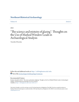 “The Science and Misteire of Glazing”: Thoughts on the Use of Marked Window Leads in Archaeological Analysis Timothy B
