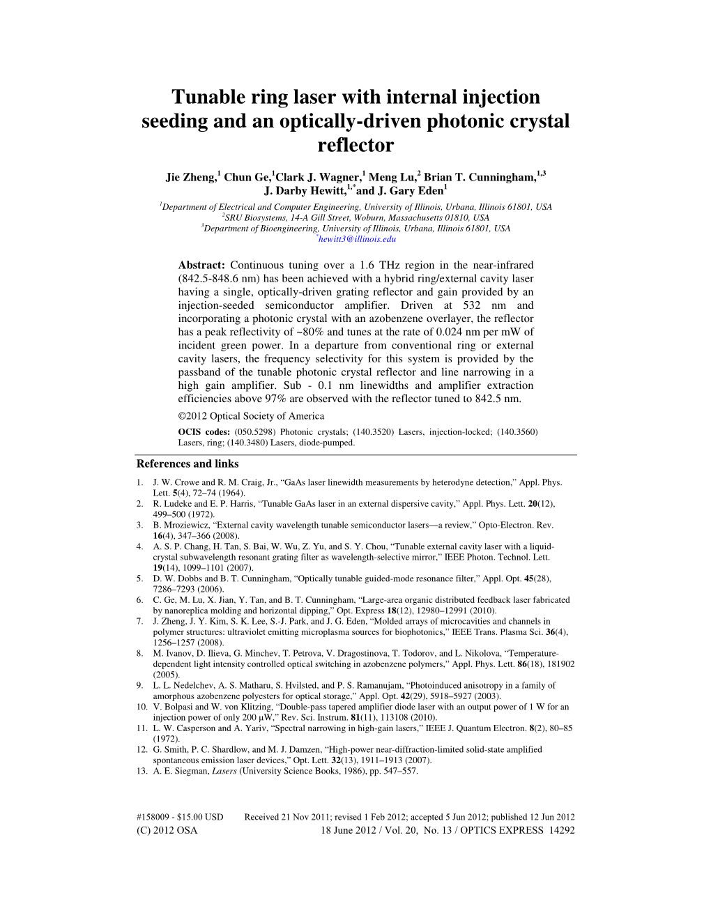 Tunable Ring Laser with Internal Injection Seeding and an Optically-Driven Photonic Crystal Reflector