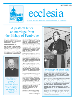 Ecclesia OFFICIAL NEWSLETTER of the CATHOLIC DIOCESE of PEMBROKE