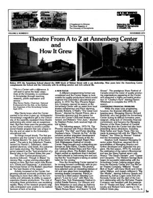 INSERT: Theatre from a to Z at Annenberg Center and How It Grew