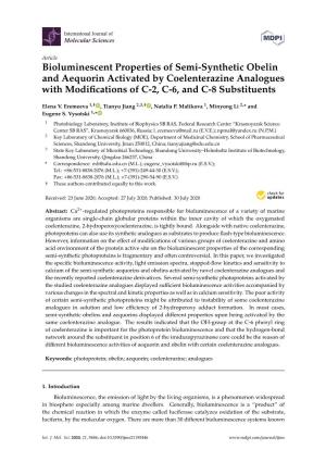 Bioluminescent Properties of Semi-Synthetic Obelin and Aequorin Activated by Coelenterazine Analogues with Modiﬁcations of C-2, C-6, and C-8 Substituents