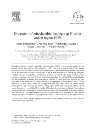 Dissection of Mitochondrial Haplogroup H Using Coding Region Snps