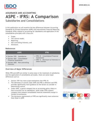 ASPE-IFRS: a Comparison Subsidiaries and Consolidation
