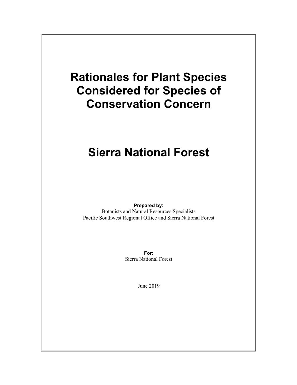 Rationales for Plant Species Considered for Species of Conservation Concern