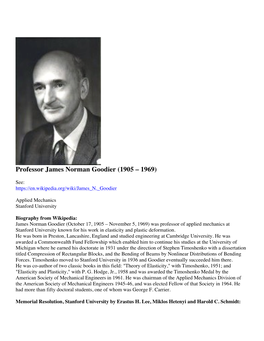 Prof. James Norman Goodier