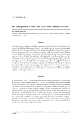 The Portuguese in Hormuz and the Trade in Chinese Porcelain1