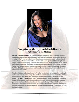 Songstress Marilyn Ashford-Brown “Herstory” in the Making