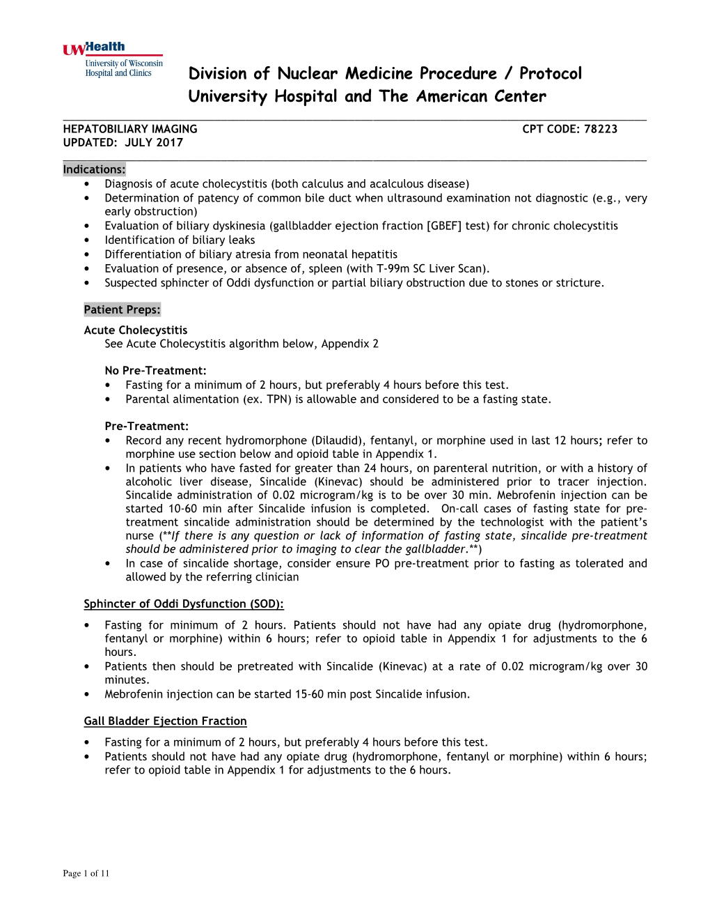 Division of Nuclear Medicine Procedure / Protocol University DocsLib