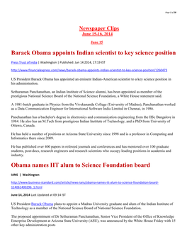 Barack Obama Appoints Indian Scientist to Key Science Position Obama Names IIT Alum to Science Foundation Board