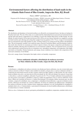 Environmental Factors Affecting the Distribution of Land Snails in the Atlantic Rain Forest of Ilha Grande, Angra Dos Reis, RJ, Brazil Nunes, GKM.* and Santos, SB