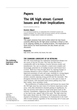 Papers the UK High Street: Current Issues and Their Implications