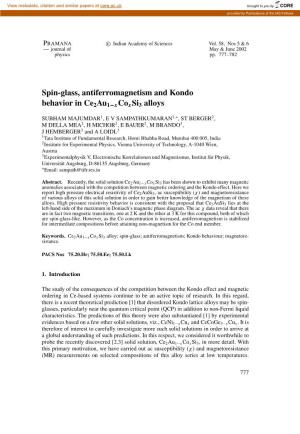 Spin-Glass, Antiferromagnetism and Kondo Behavior in Ce2au1−Xcoxsi3 Alloys
