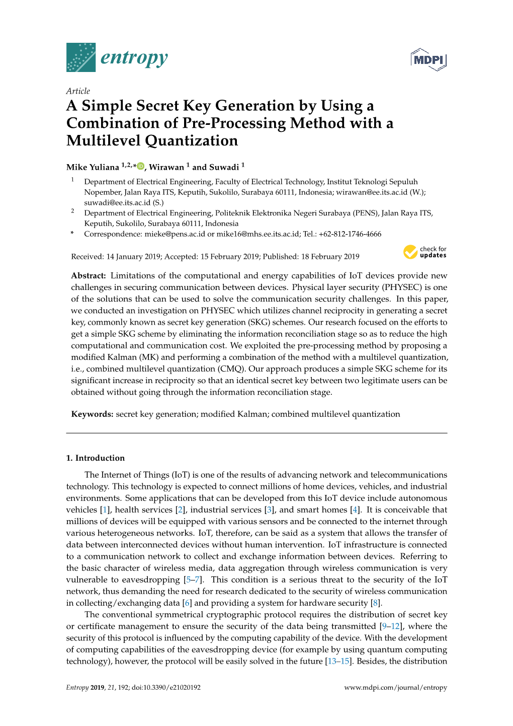 A Simple Secret Key Generation by Using a Combination of Pre-Processing Method with a Multilevel Quantization