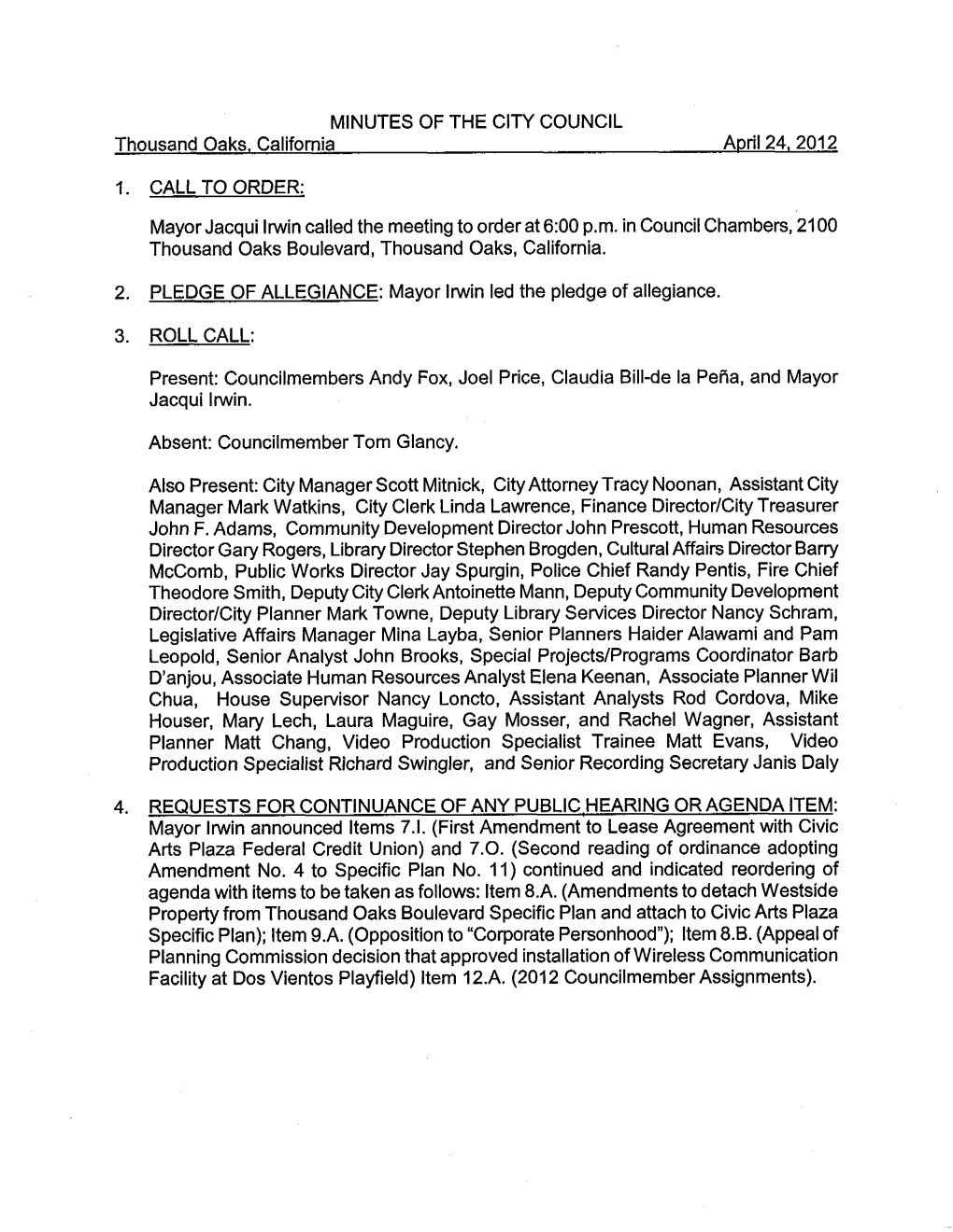 Property from Thousand Oaks Boulevard Specific Plan and Attach to Civic Arts Plaza Specific Plan); Item 9