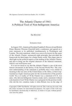 The Atlantic Charter of 1941: a Political Tool of Non-Belligerent America
