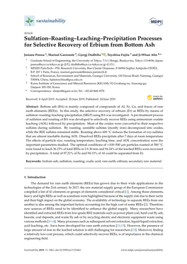 Sulfation–Roasting–Leaching–Precipitation Processes for Selective Recovery of Erbium from Bottom Ash