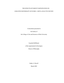 A META-ANALYTIC REVIEW a Dissertation Presented to The