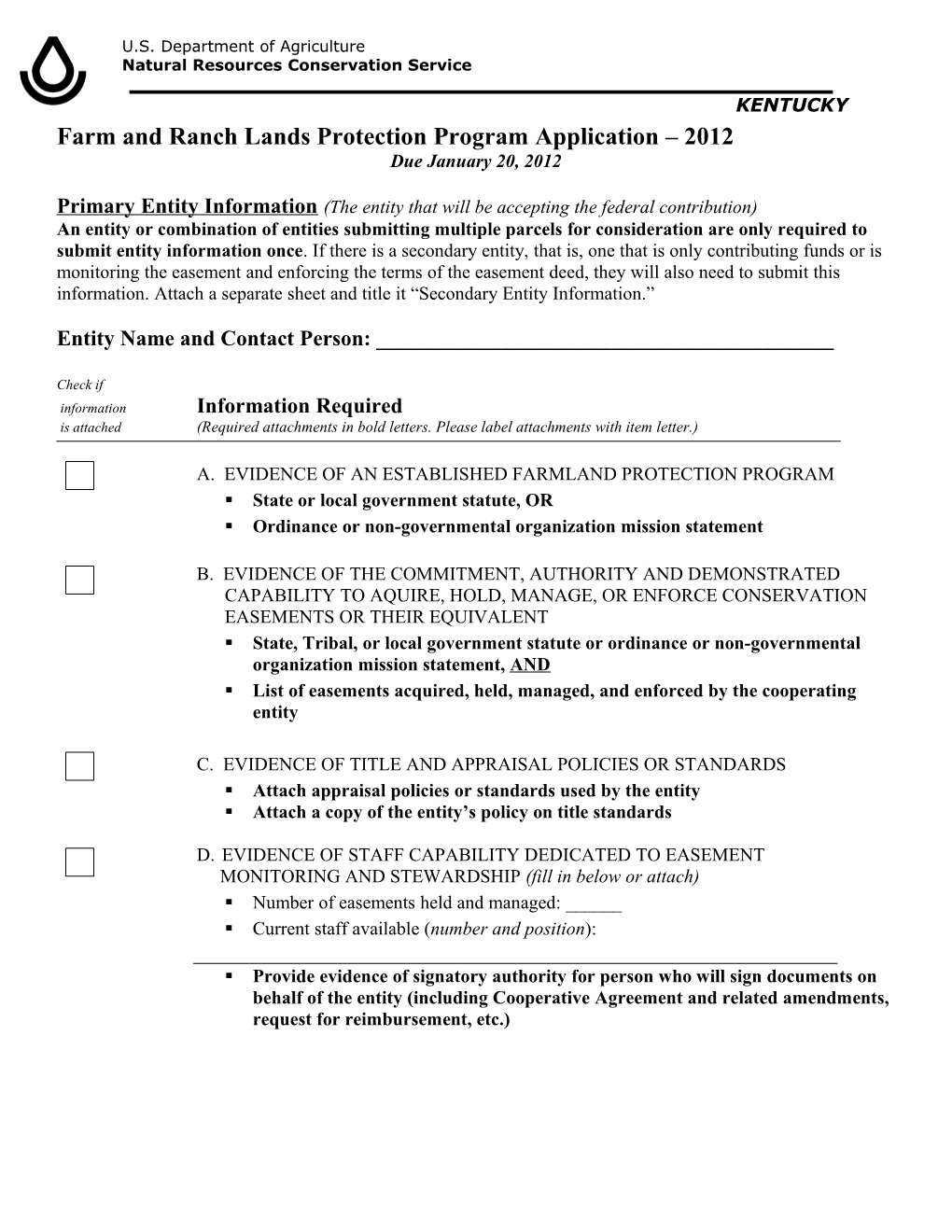 Farm and Ranch Lands Protection Program Application 2012