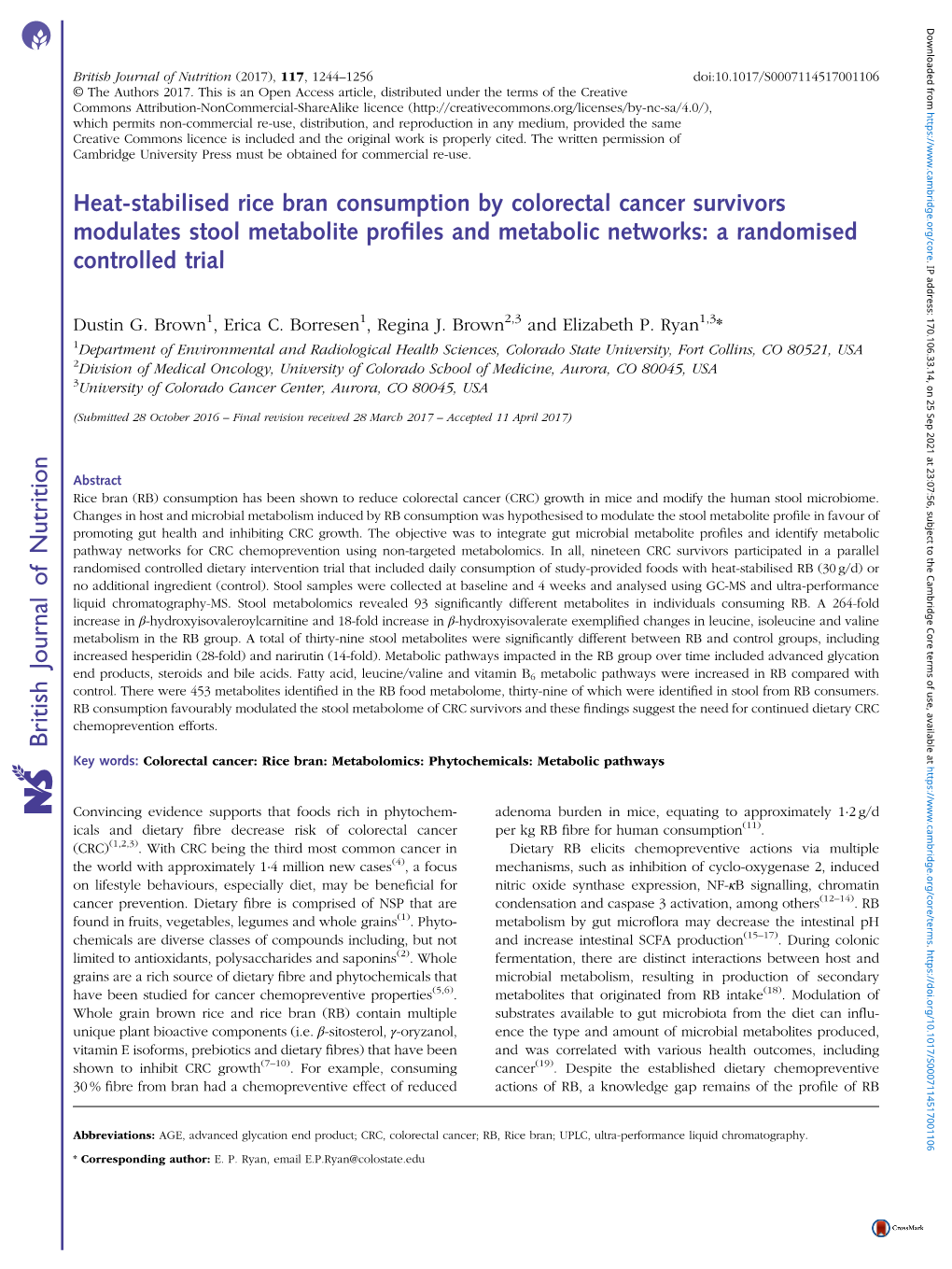 Heat-Stabilised Rice Bran Consumption by Colorectal Cancer Survivors Modulates Stool Metabolite Proﬁles and Metabolic Networks: a Randomised Controlled Trial