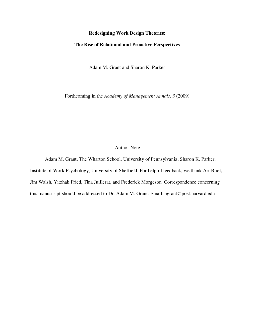 Redesigning Work Design Theories: the Rise of Relational And