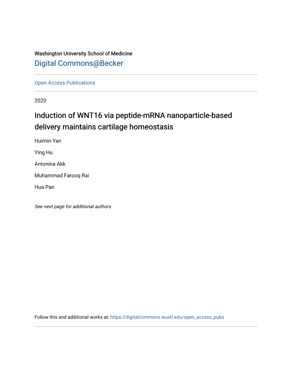 Induction of WNT16 Via Peptide-Mrna Nanoparticle-Based Delivery Maintains Cartilage Homeostasis