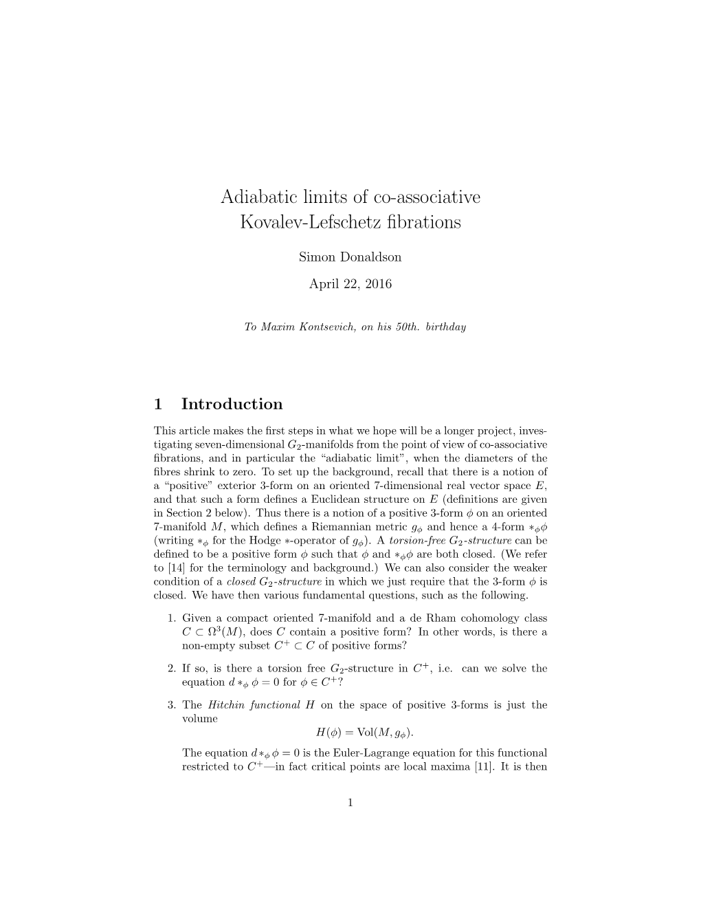 Adiabatic Limits of Co-Associative Kovalev-Lefschetz Fibrations