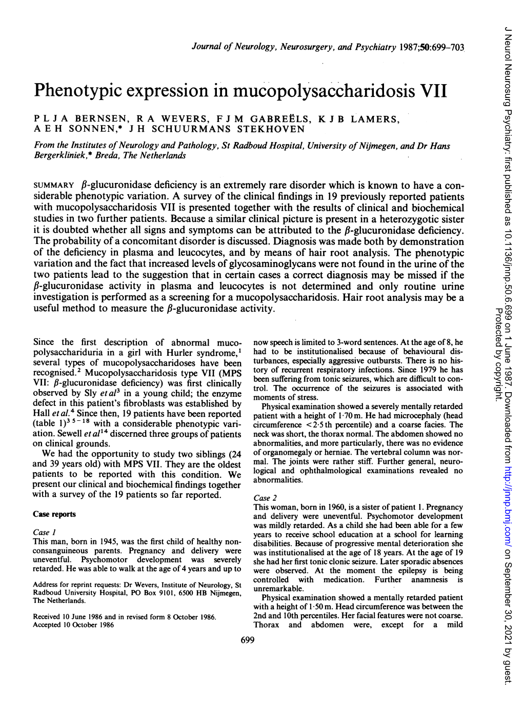 Phenotypic Expression in Mucopolysaccharidosis VII