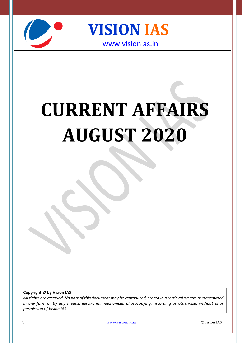 Current Affairs August 2020