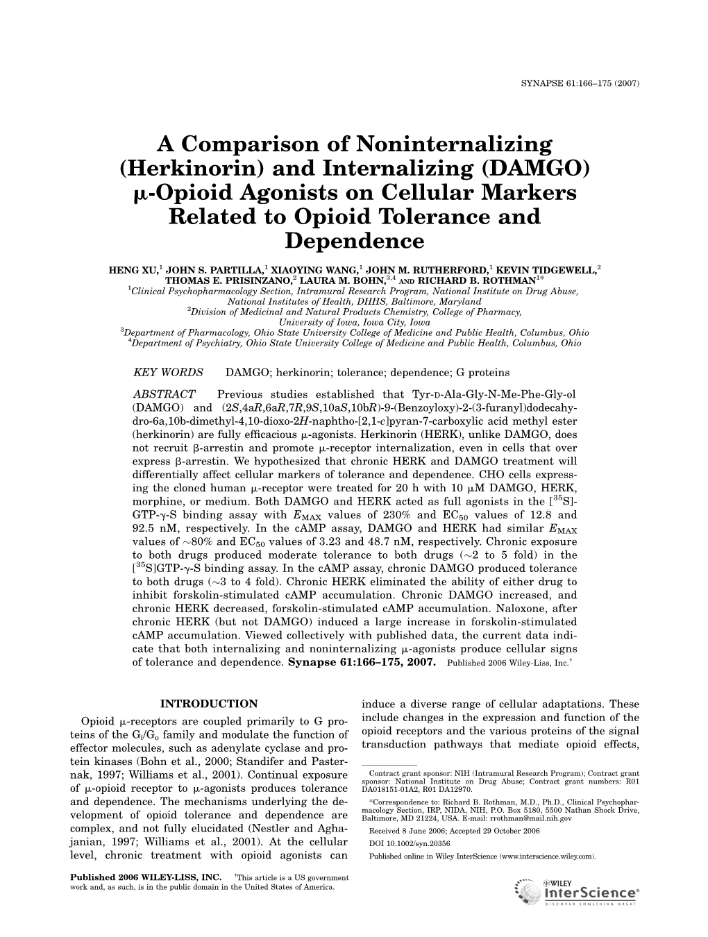 (Herkinorin) and Internalizing (DAMGO) Μ-Opioid