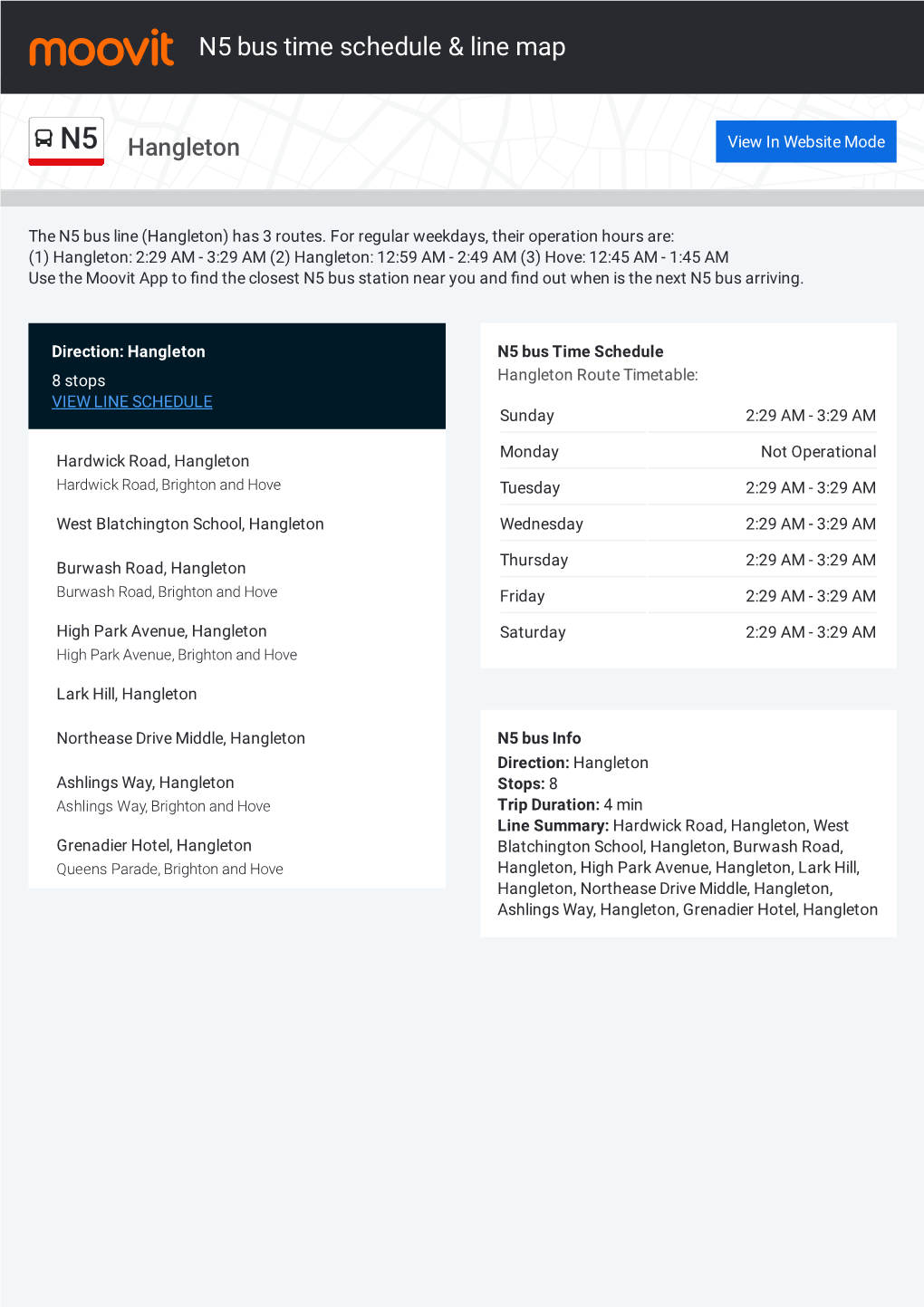 N5 Bus Time Schedule & Line Route