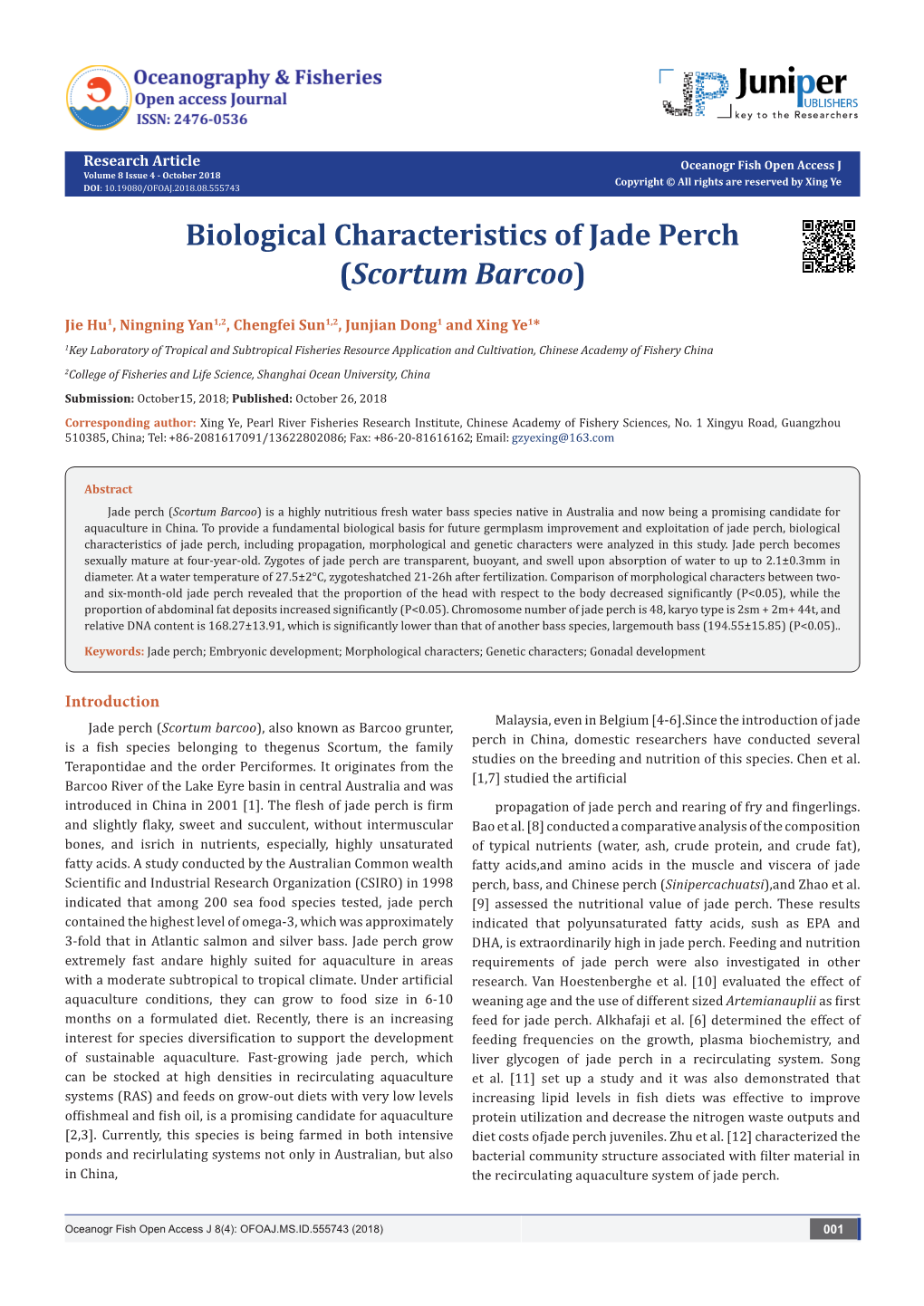 Biological Characteristics of Jade Perch (Scortumbarcoo)