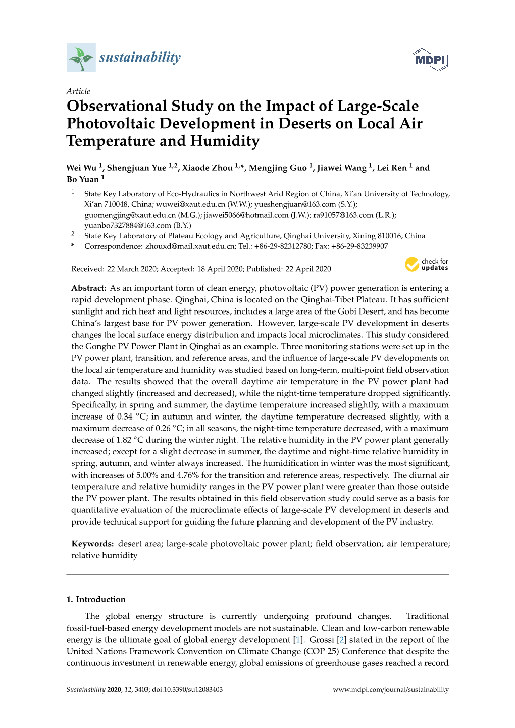 Observational Study on the Impact of Large-Scale Photovoltaic Development in Deserts on Local Air Temperature and Humidity