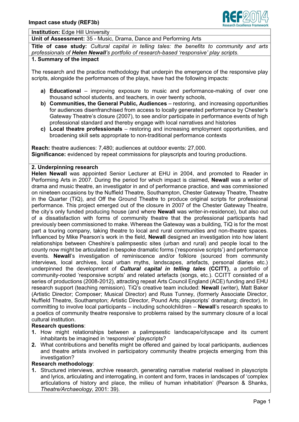 Edge Hill University Unit of Assessment