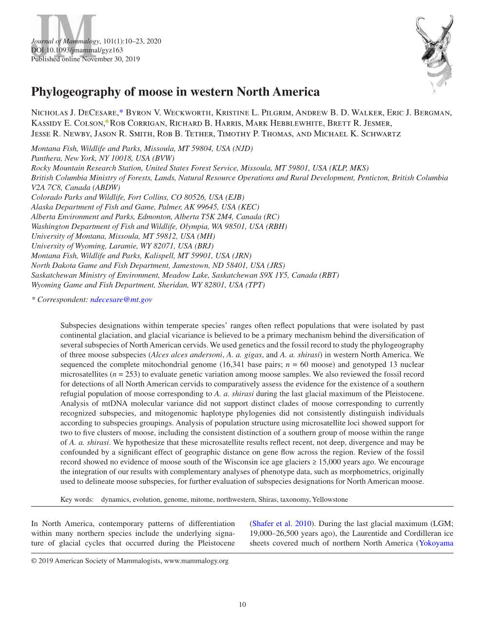 Phylogeography of Moose in Western North America