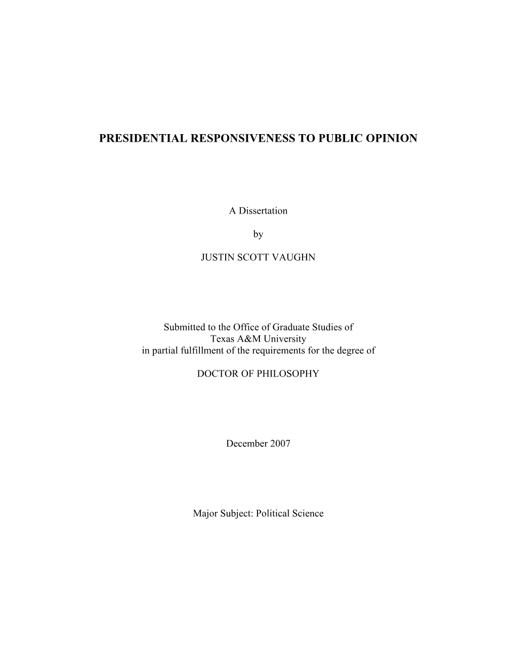 Presidential Responsiveness to Public Opinion