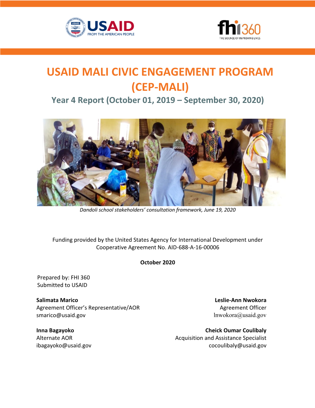 USAID MALI CIVIC ENGAGEMENT PROGRAM (CEP-MALI) Year 4 Report (October 01, 2019 – September 30, 2020)