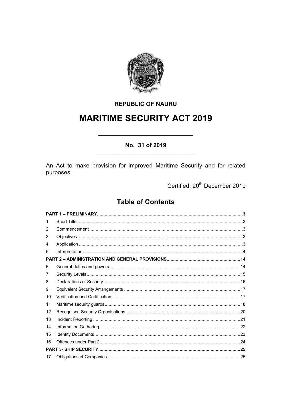Maritime Security Act 2019