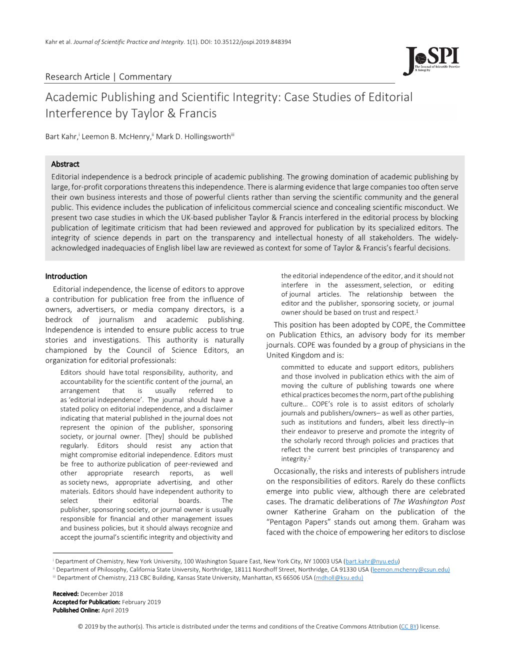 Academic Publishing and Scientific Integrity: Case Studies of Editorial Interference by Taylor & Francis