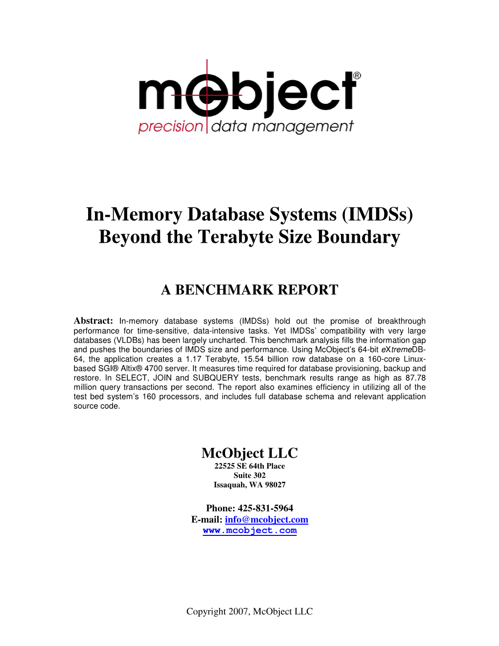 In-Memory Database Systems (Imdss) Beyond the Terabyte Size Boundary