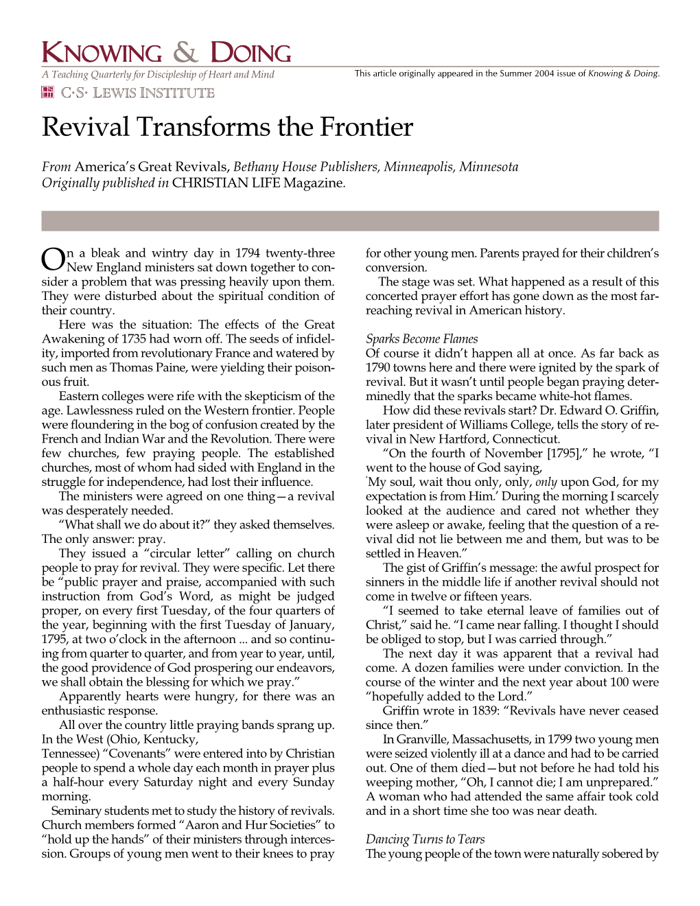 Revival Transforms the Frontier K&Dsu04.P65