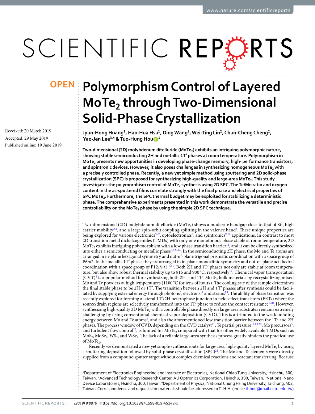 Polymorphism Control of Layered Mote2 Through Two-Dimensional